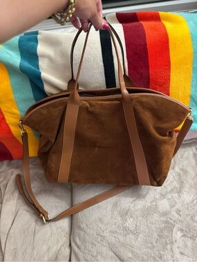 Brown Suede Tote with Leather Trim - Spacious Women's Carryall